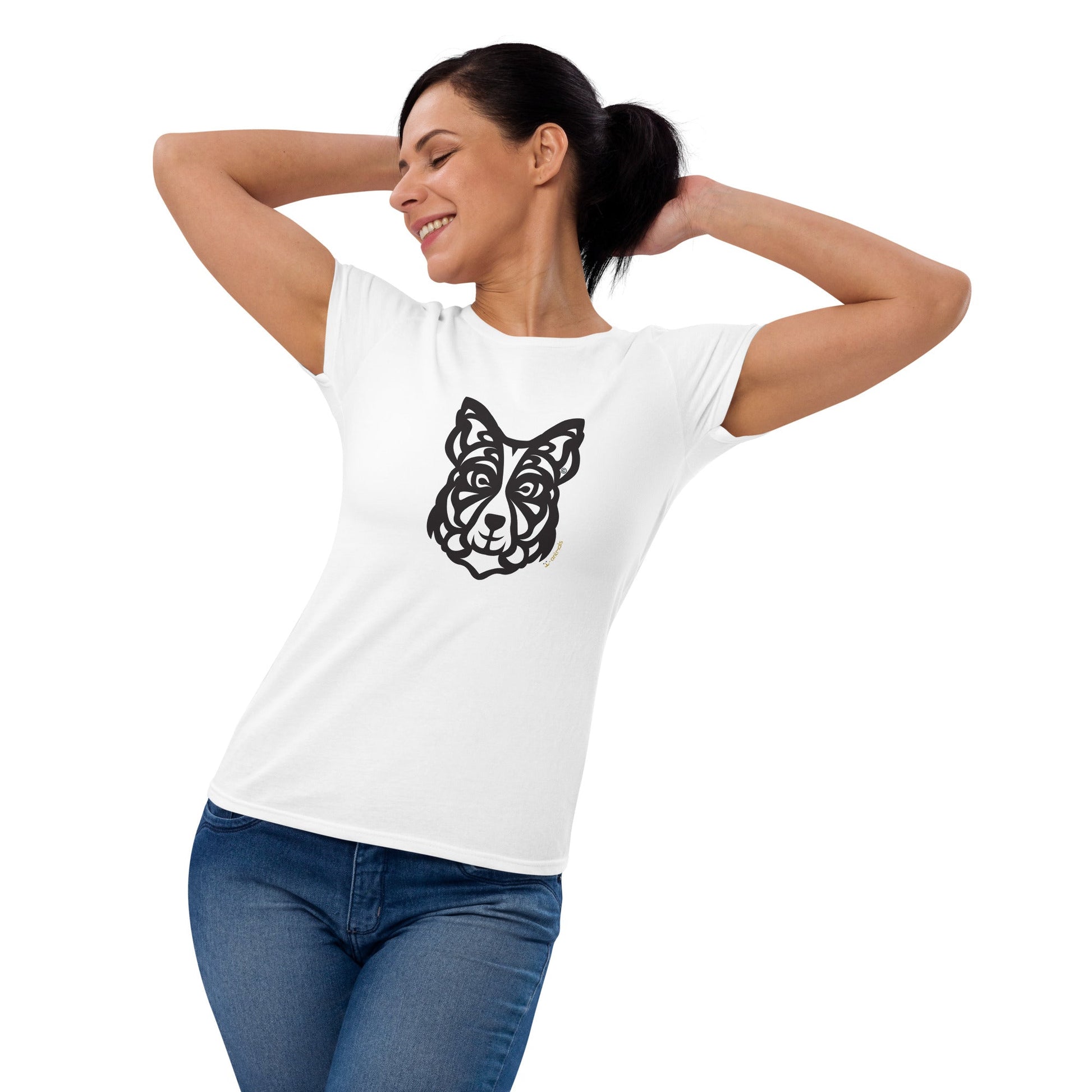 Camiseta feminina de manga curta - Border Collie - Tribal - Cores Claras i-animals