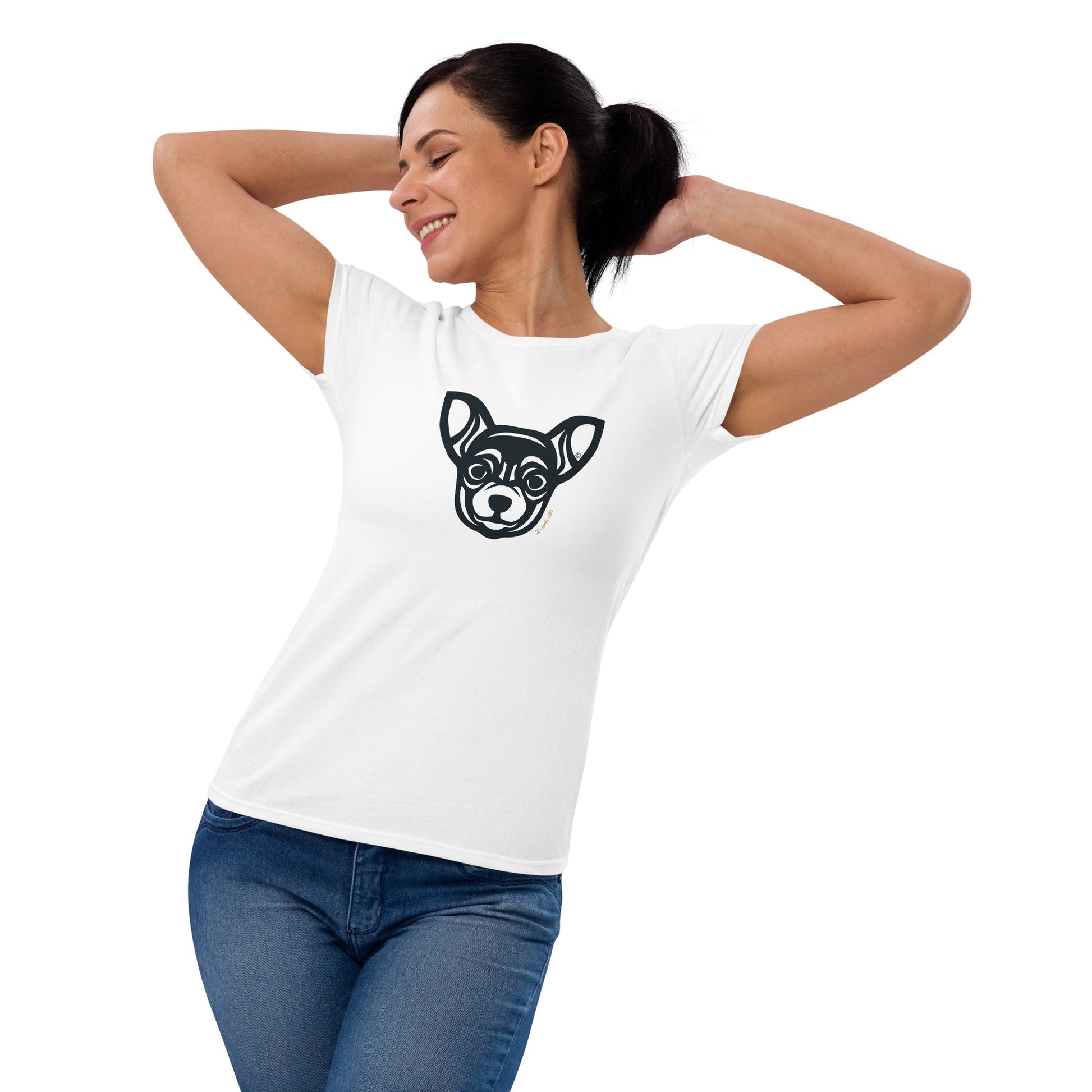 Camiseta feminina de manga curta - Chihuahua - Tribal - Cores Claras i-animals
