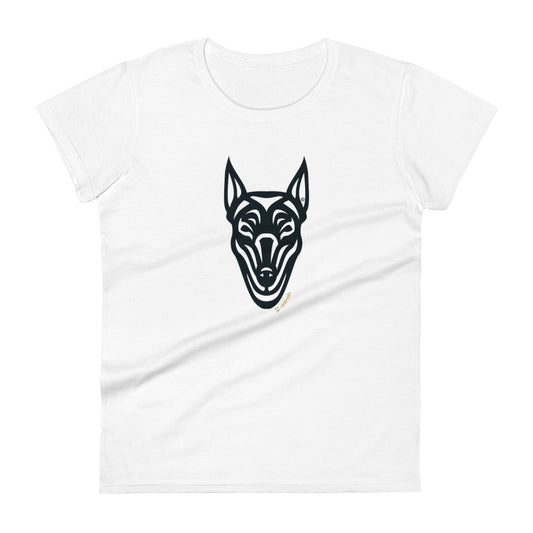 Camiseta feminina de manga curta - Doberman - Tribal - Cores Claras i-animals