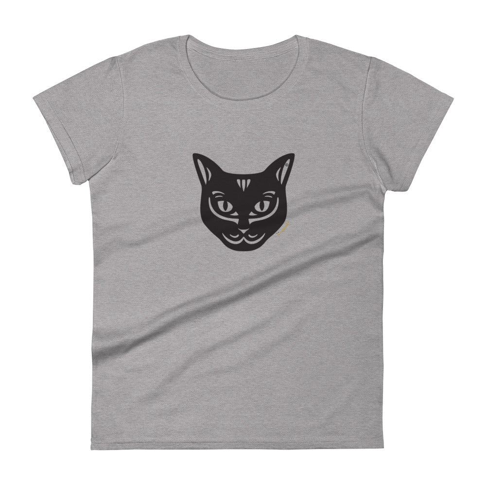 Camiseta feminina de manga curta - Gato Preto - Cores claras i-animals