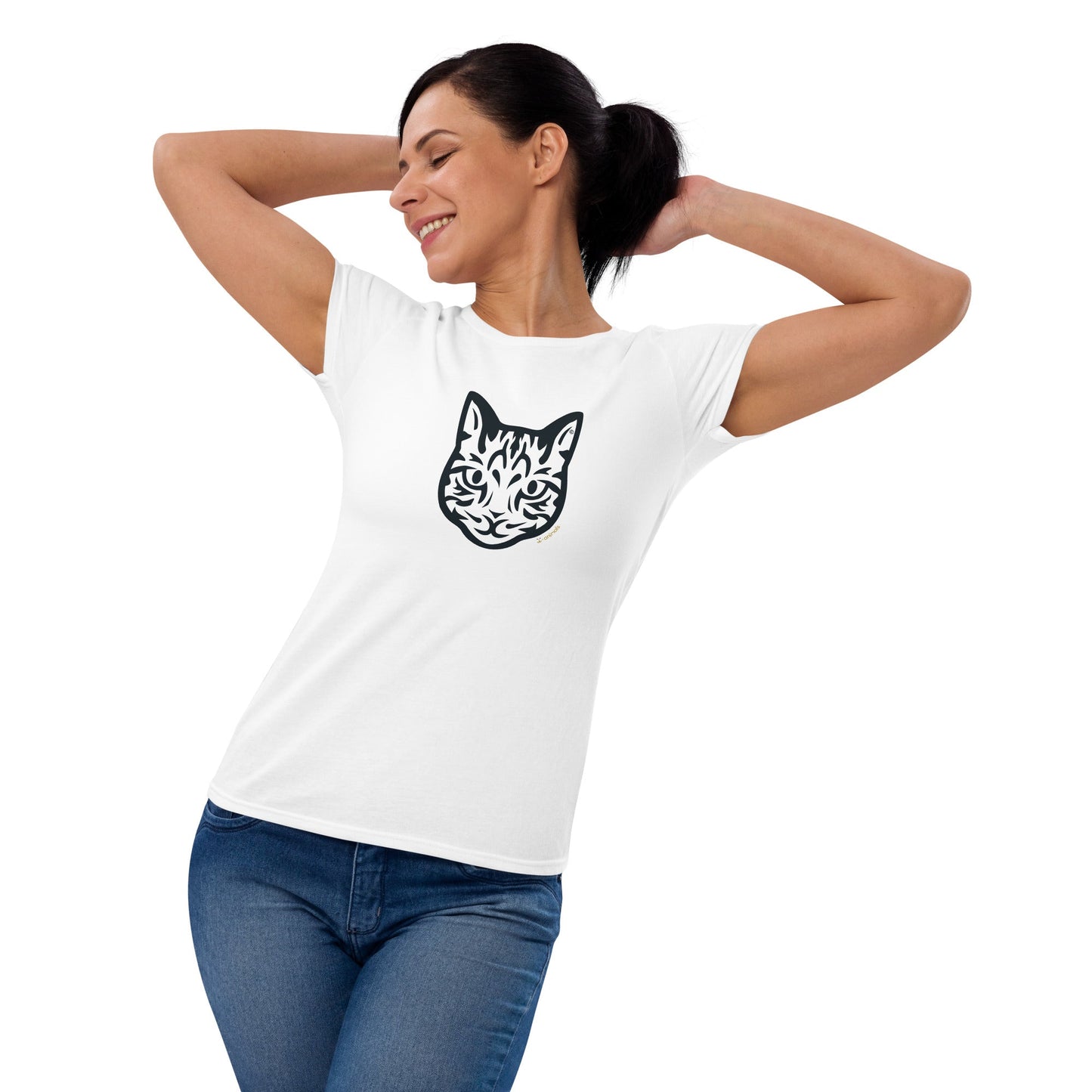 Camiseta feminina de manga curta - Gato Tigrado - Tribal - Cores Claras i-animals