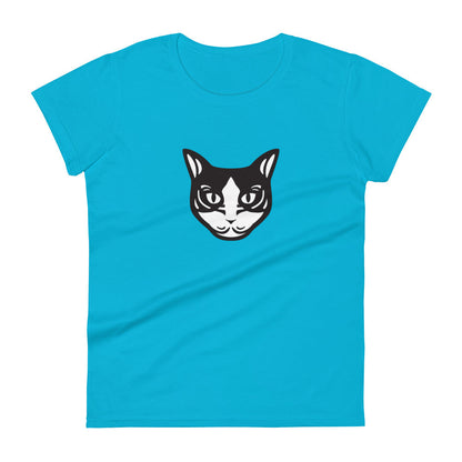 Camiseta feminina de manga curta - Gato preto e branco - Cores Claras i-animals