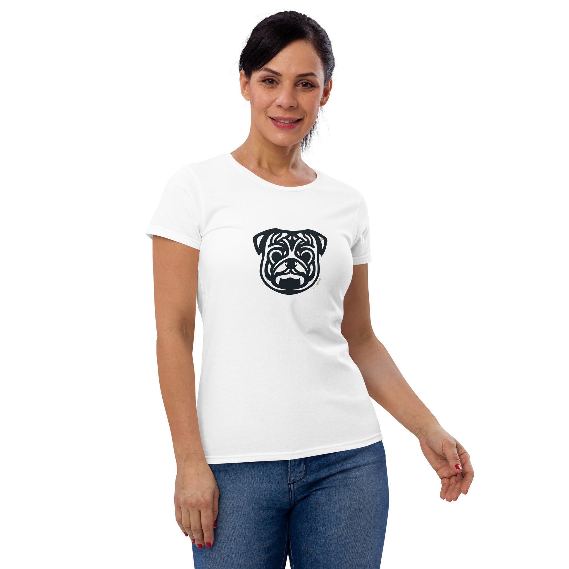 Camiseta feminina de manga curta - Pug - Cores Claras i-animals
