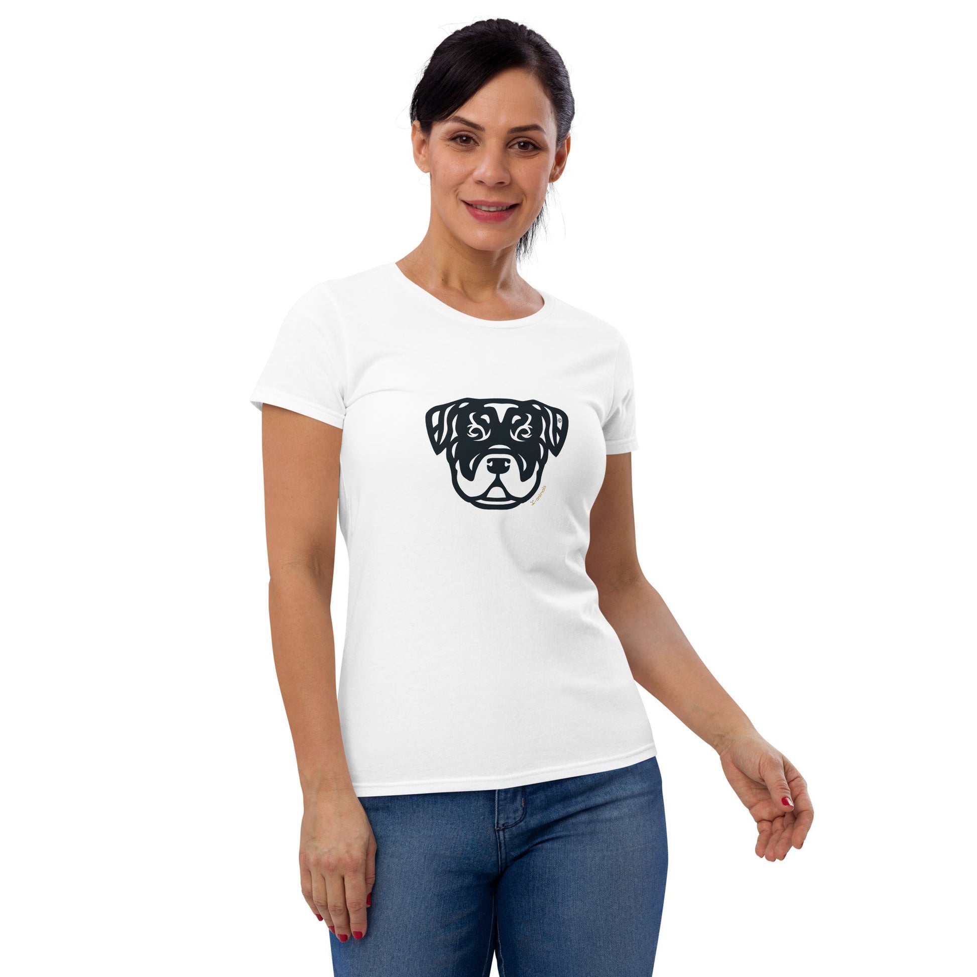 Camiseta feminina de manga curta - Rottweiler - Tribal - Cores Claras i-animals