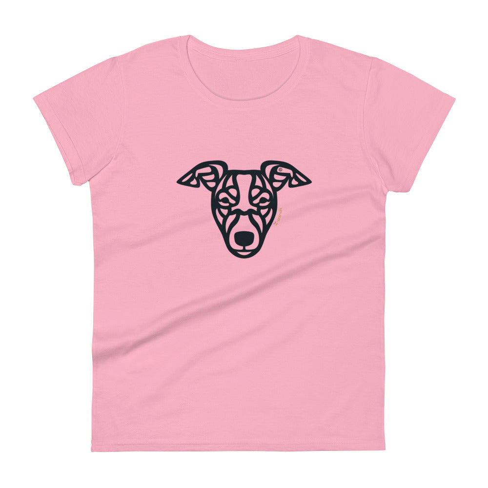 Camiseta feminina de manga curta - Whippet - Tribal - Cores Claras i-animals