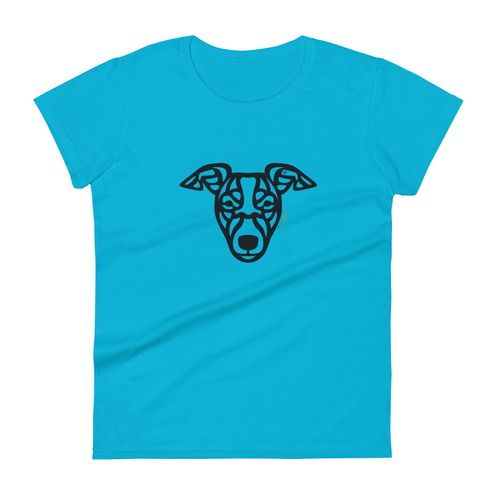 Camiseta feminina de manga curta - Whippet - Tribal - Cores Claras i-animals