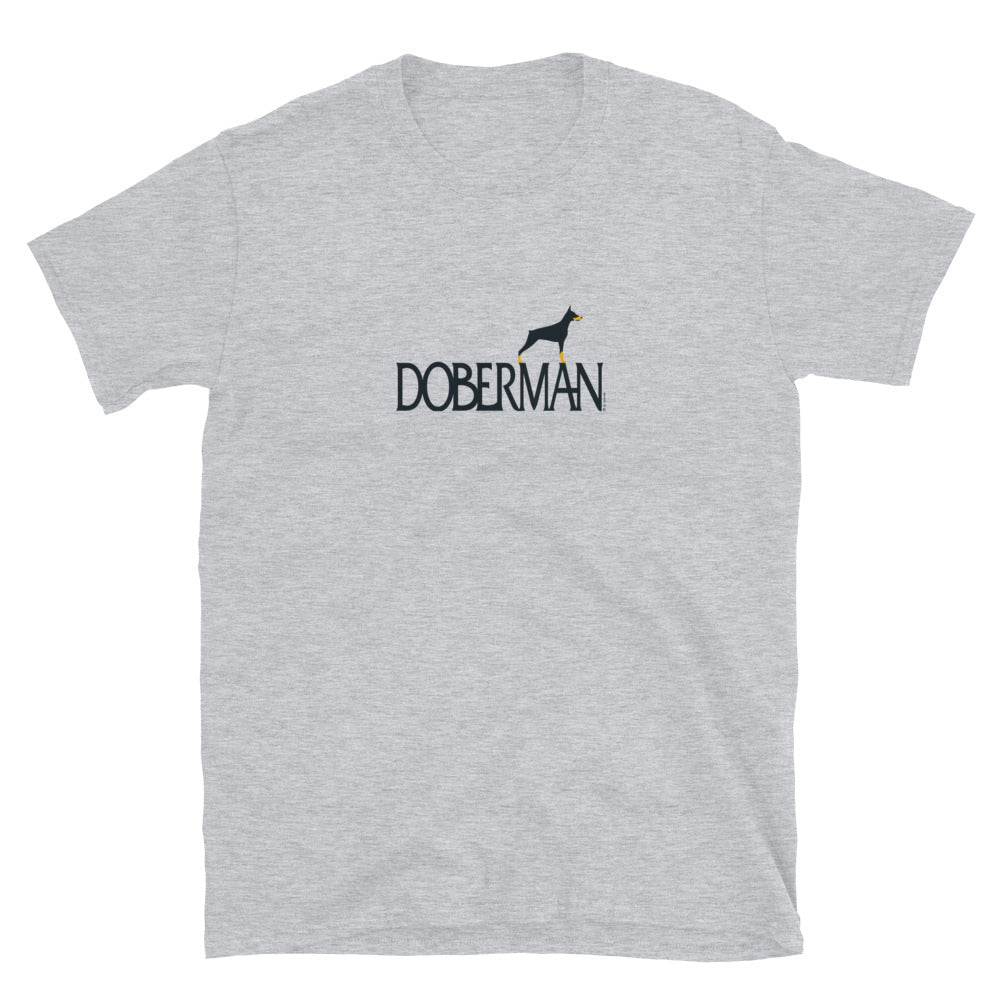 Camiseta unissex com mangas curtas - Doberman - cores claras i-animals
