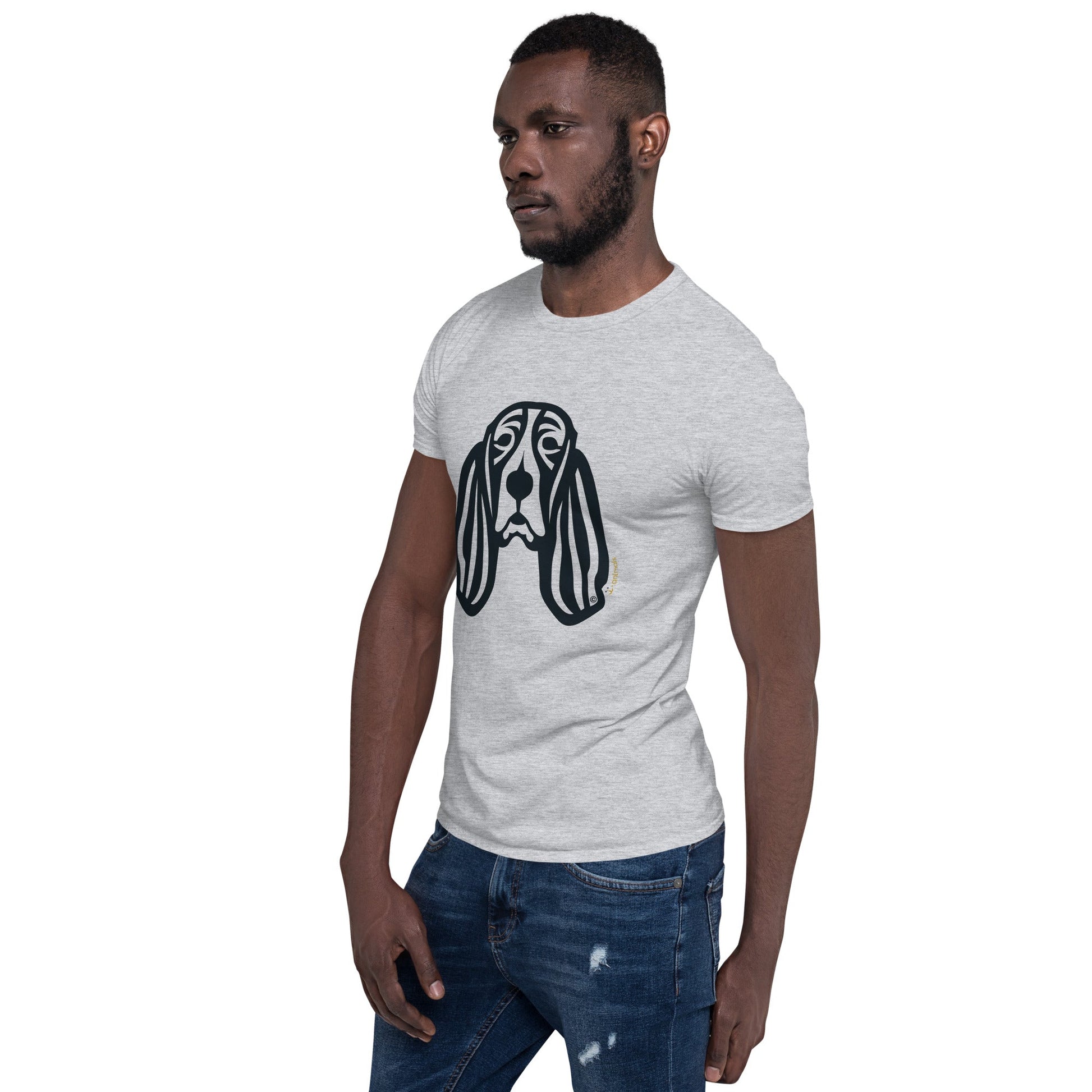 Camiseta unissex de manga curta - Basset Hound - Tribal - Cores Claras i-animals