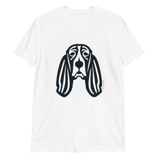 Camiseta unissex de manga curta - Basset Hound - Tribal - Cores Claras i-animals