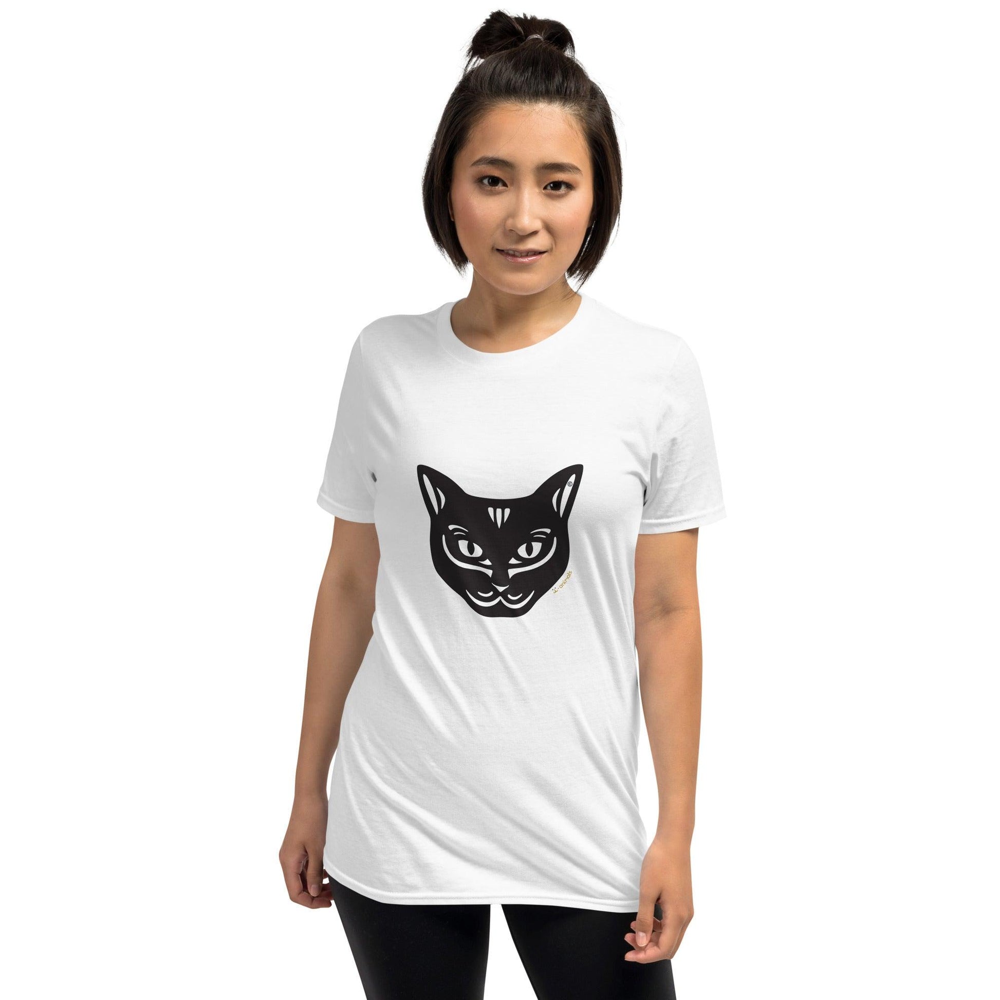 Camiseta unissex de manga curta - Gato Preto - Tribal - Cores Claras i-animals