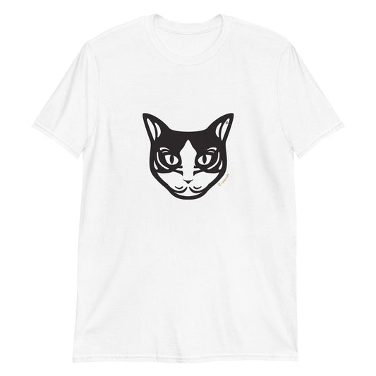 Camiseta unissex de manga curta - Gato preto e branco - Tribal - Cores Claras i-animals