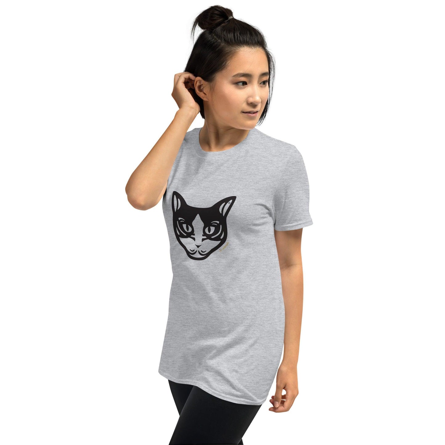 Camiseta unissex de manga curta - Gato preto e branco - Tribal - Cores Claras i-animals