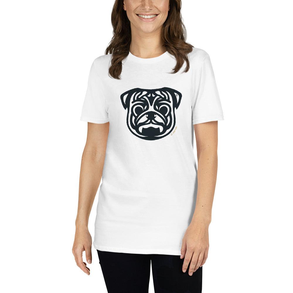 Camiseta unissex de manga curta - Pug - Tribal - Cores Claras i-animals