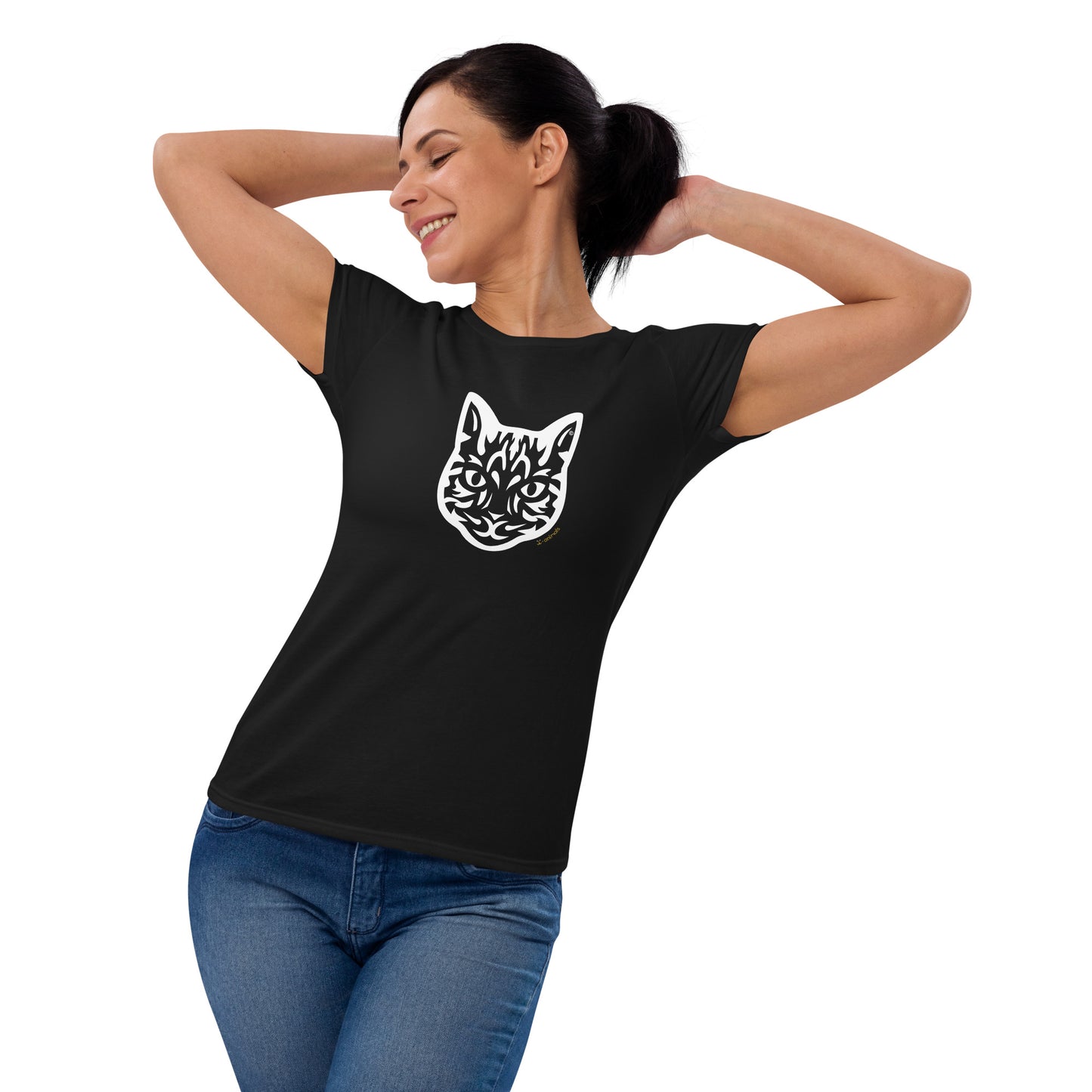 Women's Fashion Fit T-Shirt - Tabby Cat -Tribal