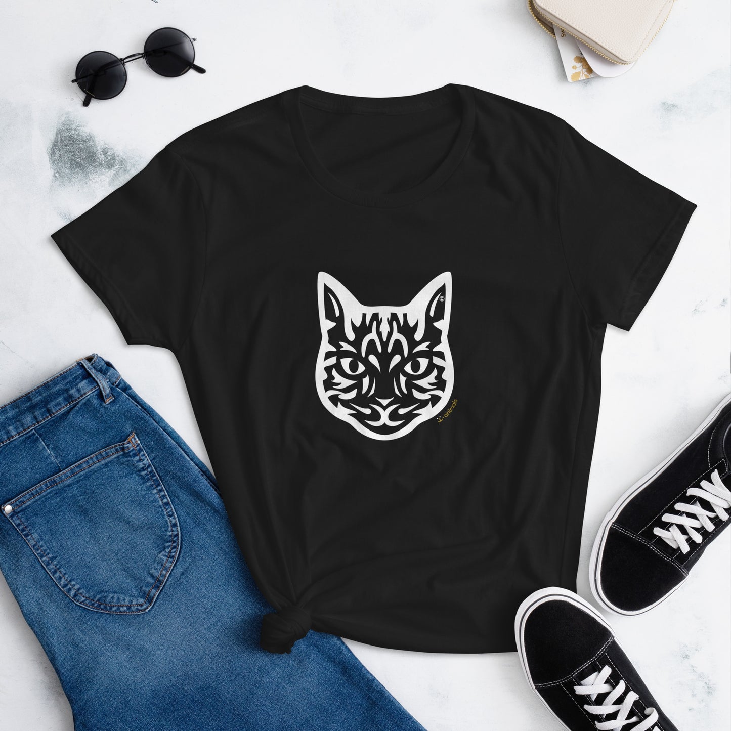 Women's Fashion Fit T-Shirt - Tabby Cat -Tribal