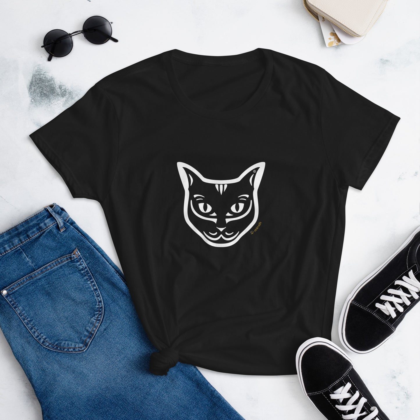Women's Fashion Fit T-Shirt - Black Cat - Tribal