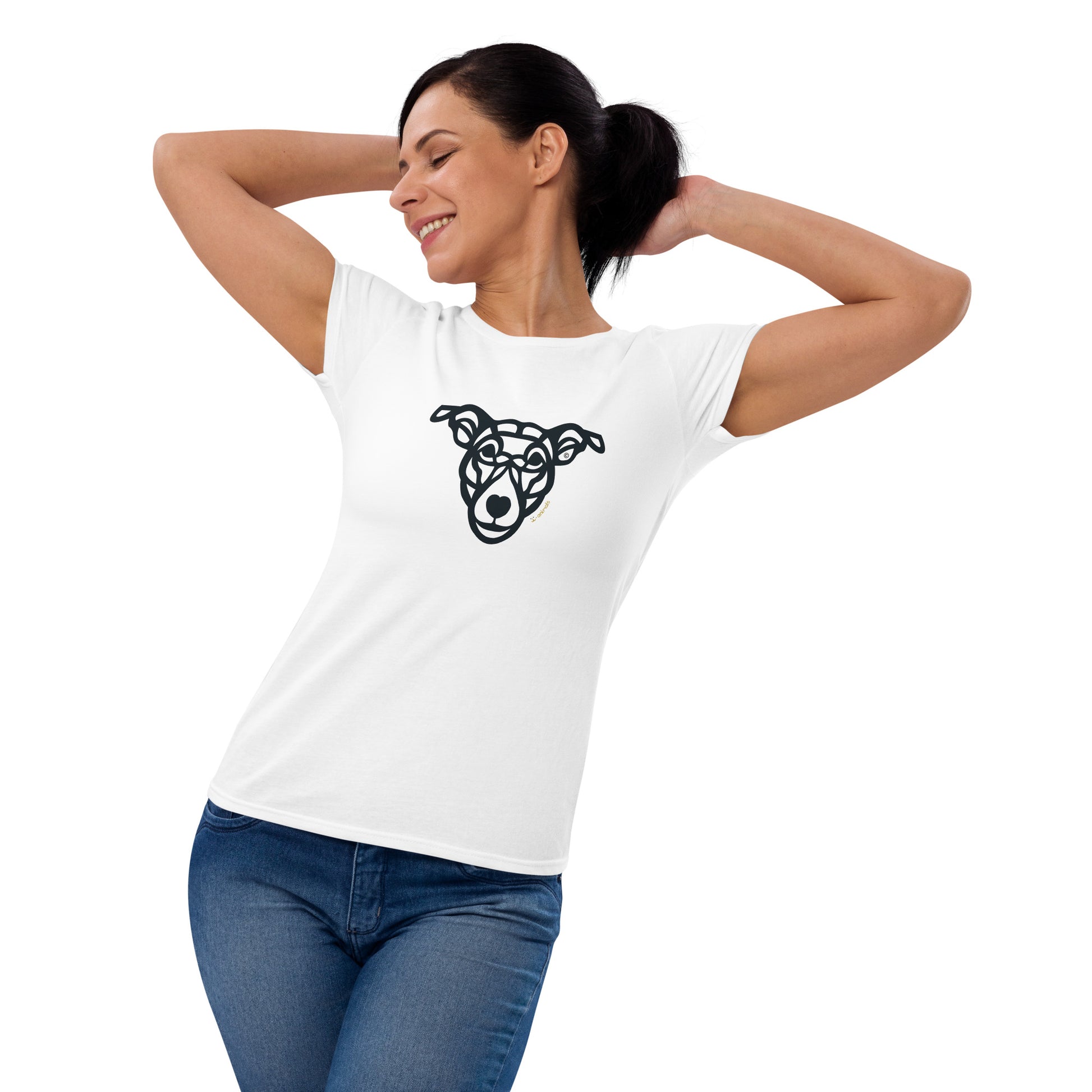 Camiseta feminina de manga curta - “cão Vira-lata” - Tribal - Cores Claras - i-animals
