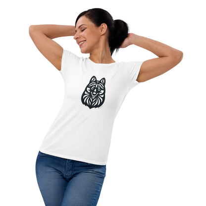 Camiseta feminina de manga curta - Schipperke - Tribal - Cores Claras i-animals