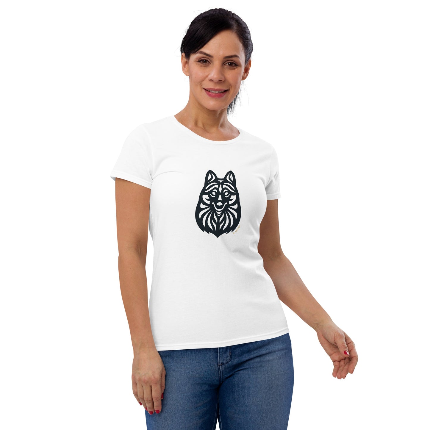 Camiseta feminina de manga curta - Schipperke - Tribal - Cores Claras i-animals