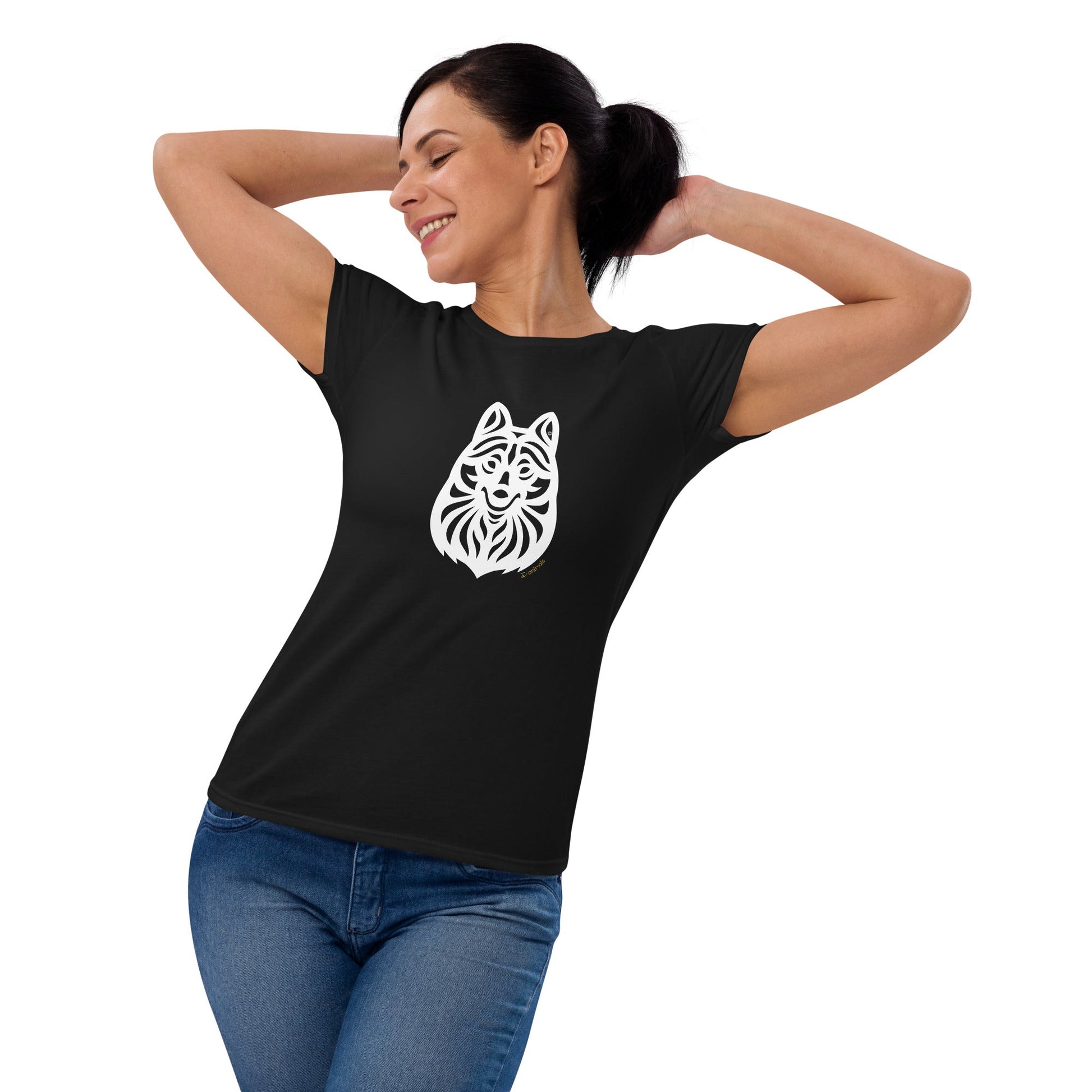 Camiseta feminina de manga curta - Schipperke - Tribal i-animals