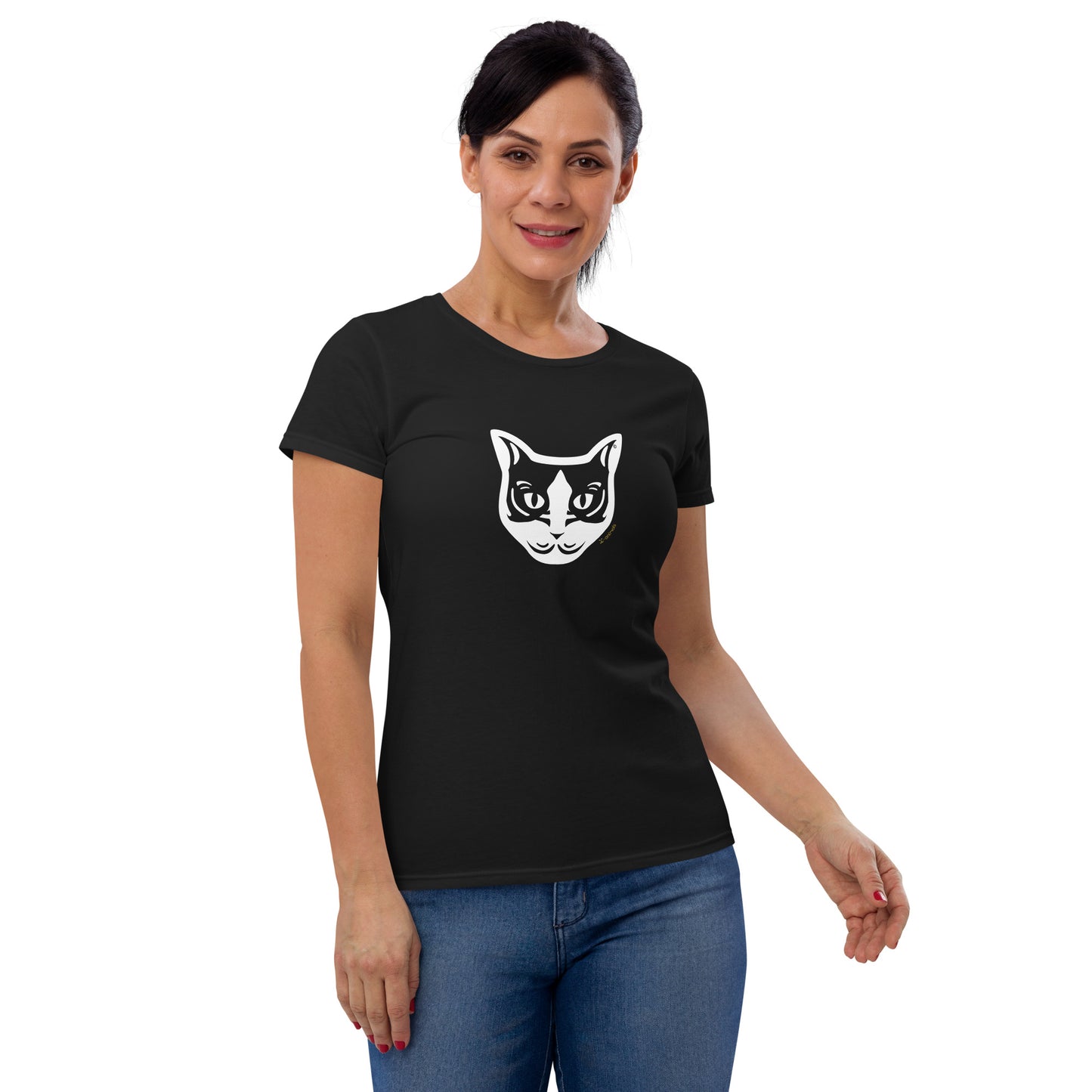 Camiseta mujer manga corta - Gato Blanco y Negro - Tribal