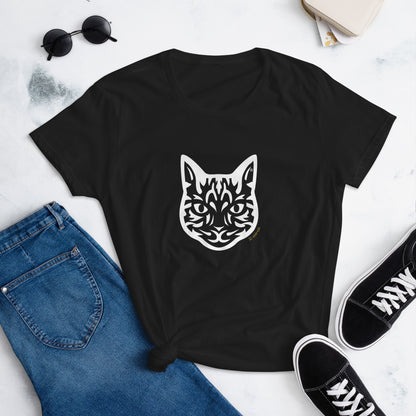 Camiseta mujer manga corta - Gato Tabby -Tribal